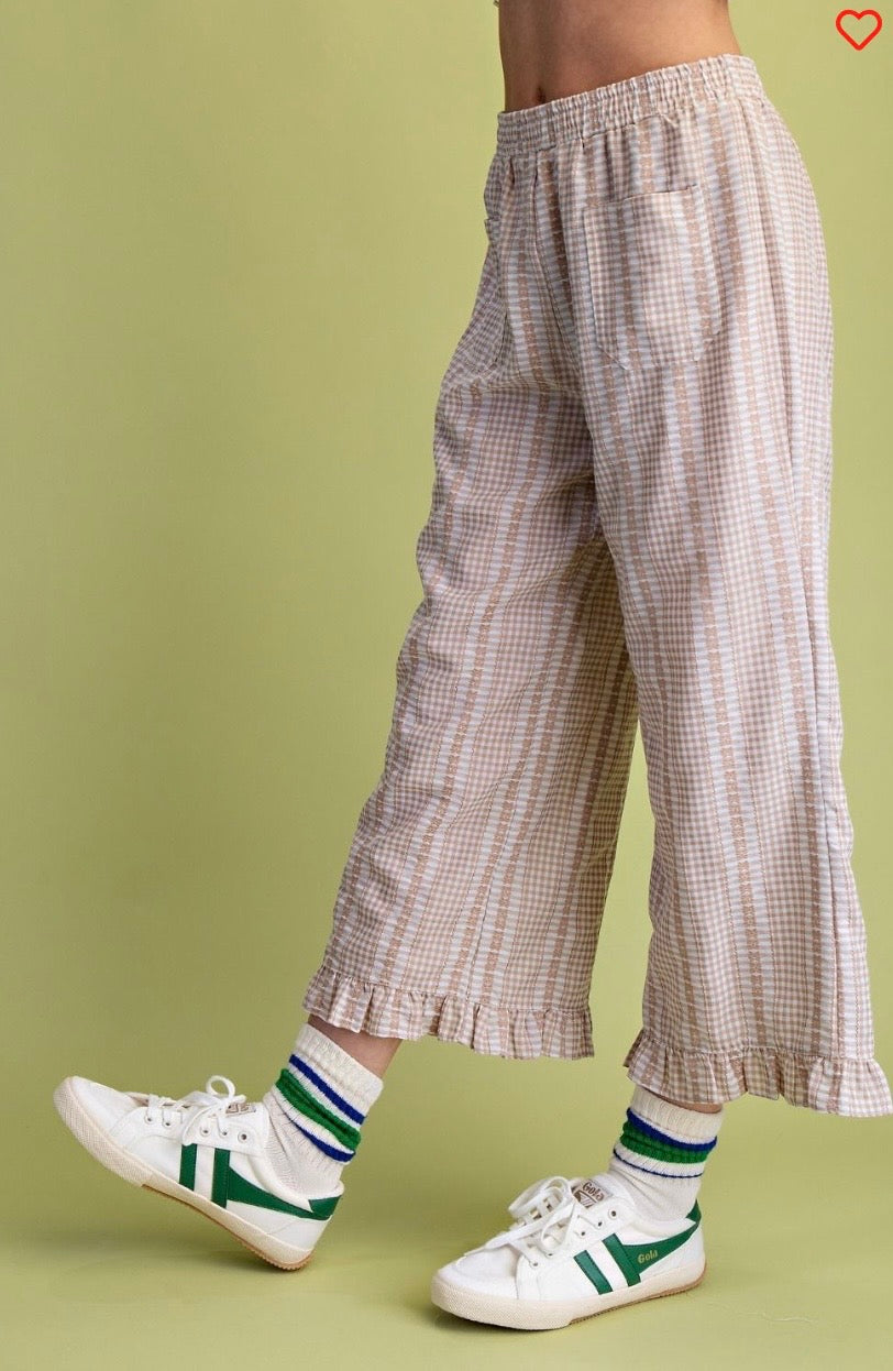 Checkerboard pattern ruffle pant