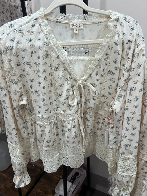 POL cream floral top