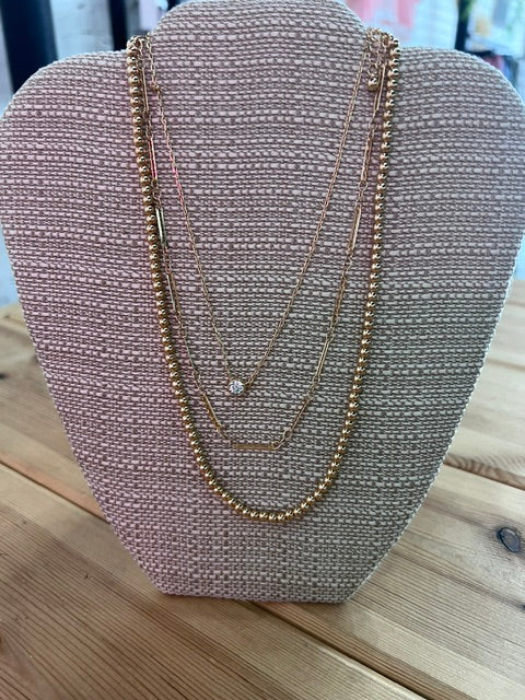 3 layer chain with rhinestone 16"-18"
