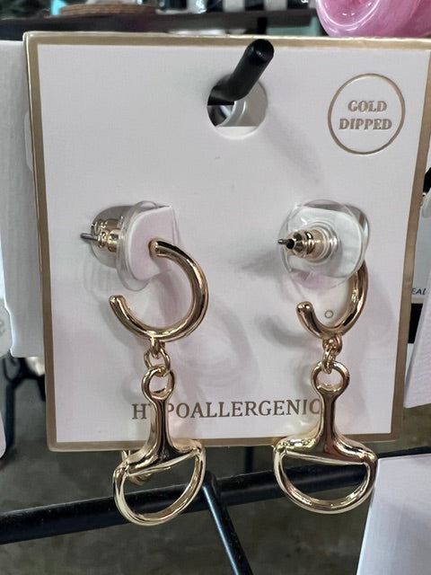 Gold horse bit earrings