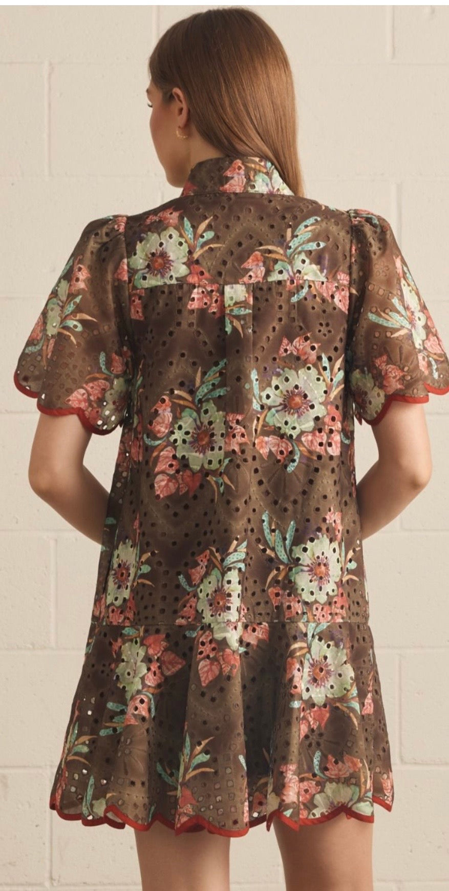 Brown floral eyelet dress