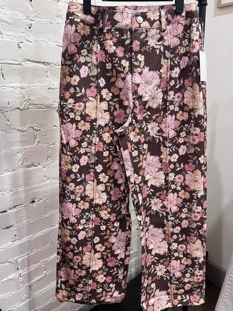 Brown floral denim pants
