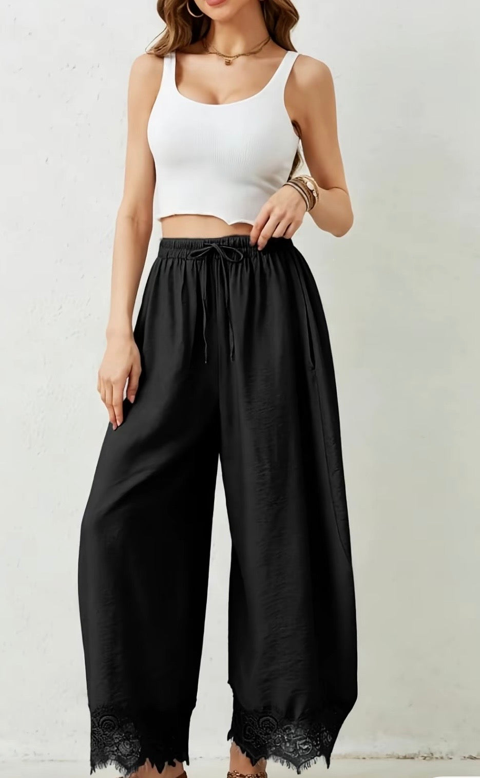 Lace trimmed pants