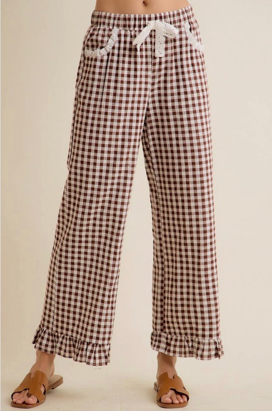 Gingham lace ruffle pants