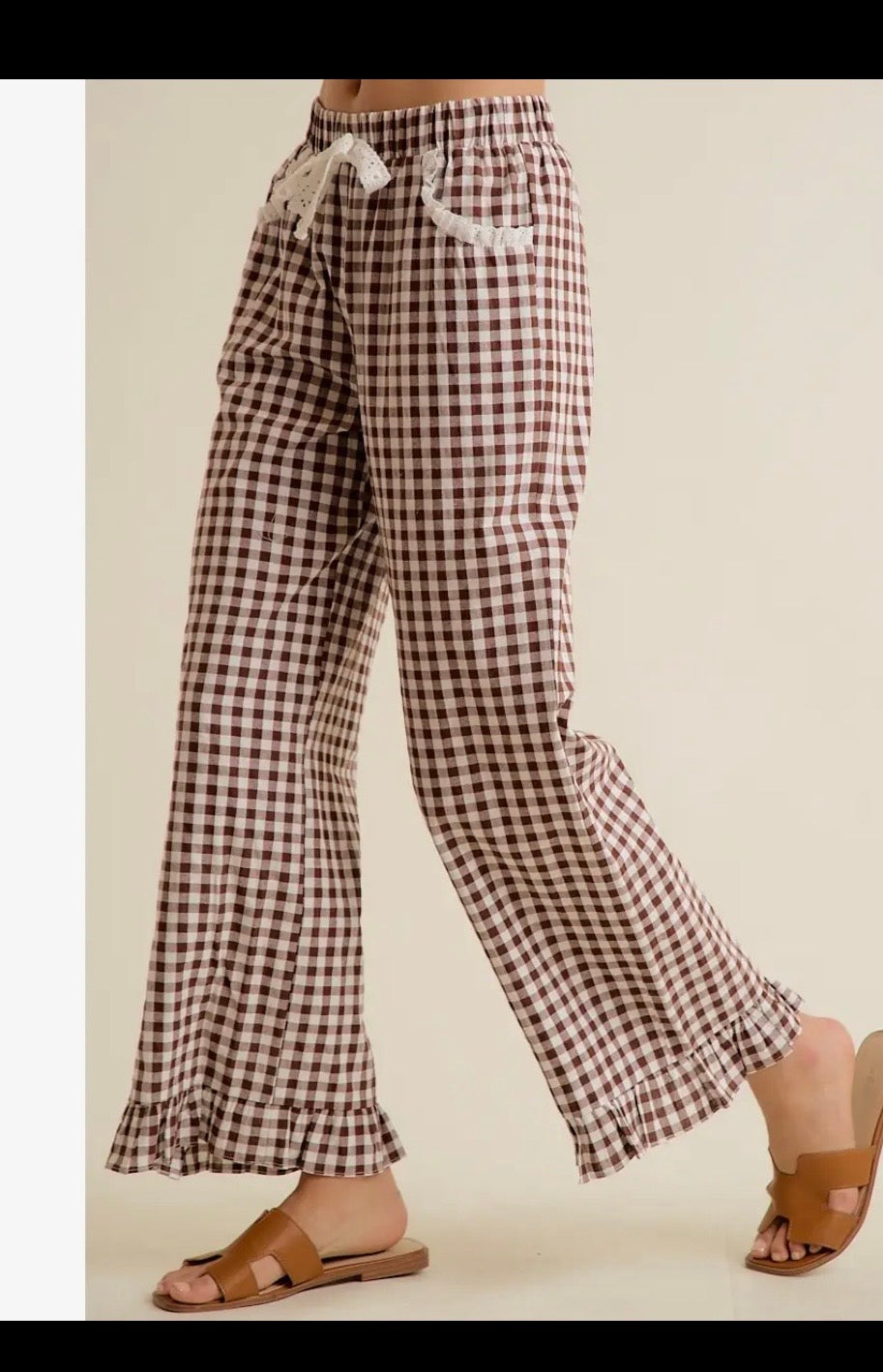 Gingham lace ruffle pants