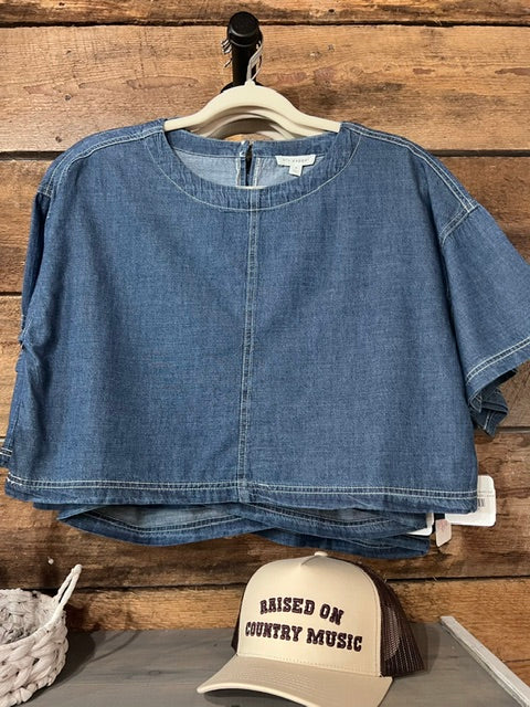 Round neck cropped denim top