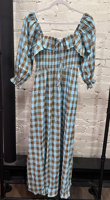 Checker pattern ruffle detail maxi dress