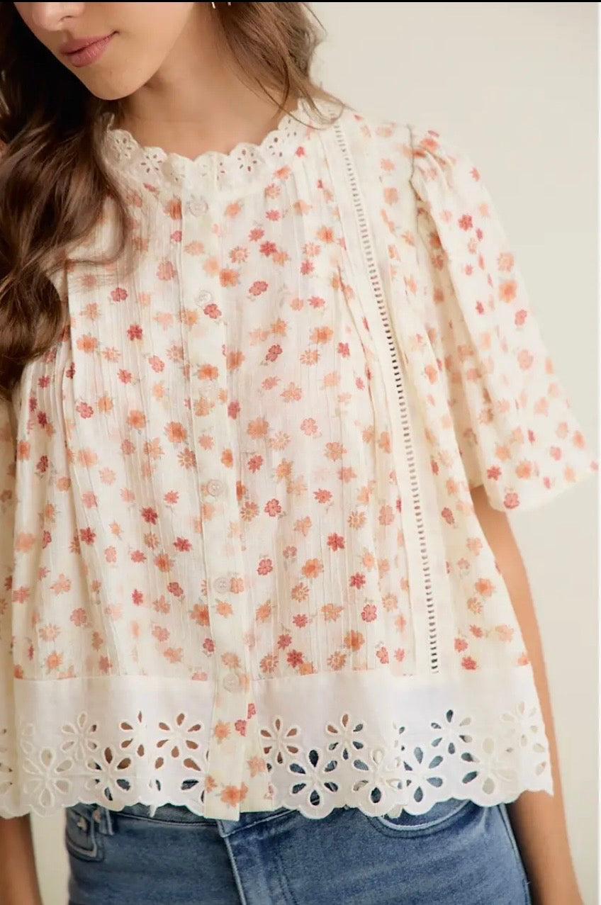 Floral print flutter sleeve blouse