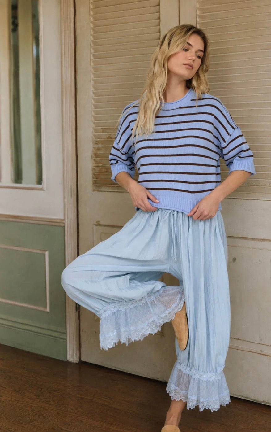 Stripe raw edge crop sweater