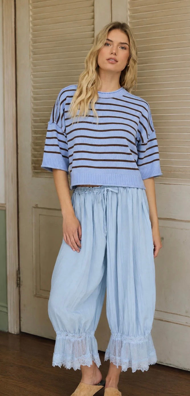 Stripe raw edge crop sweater
