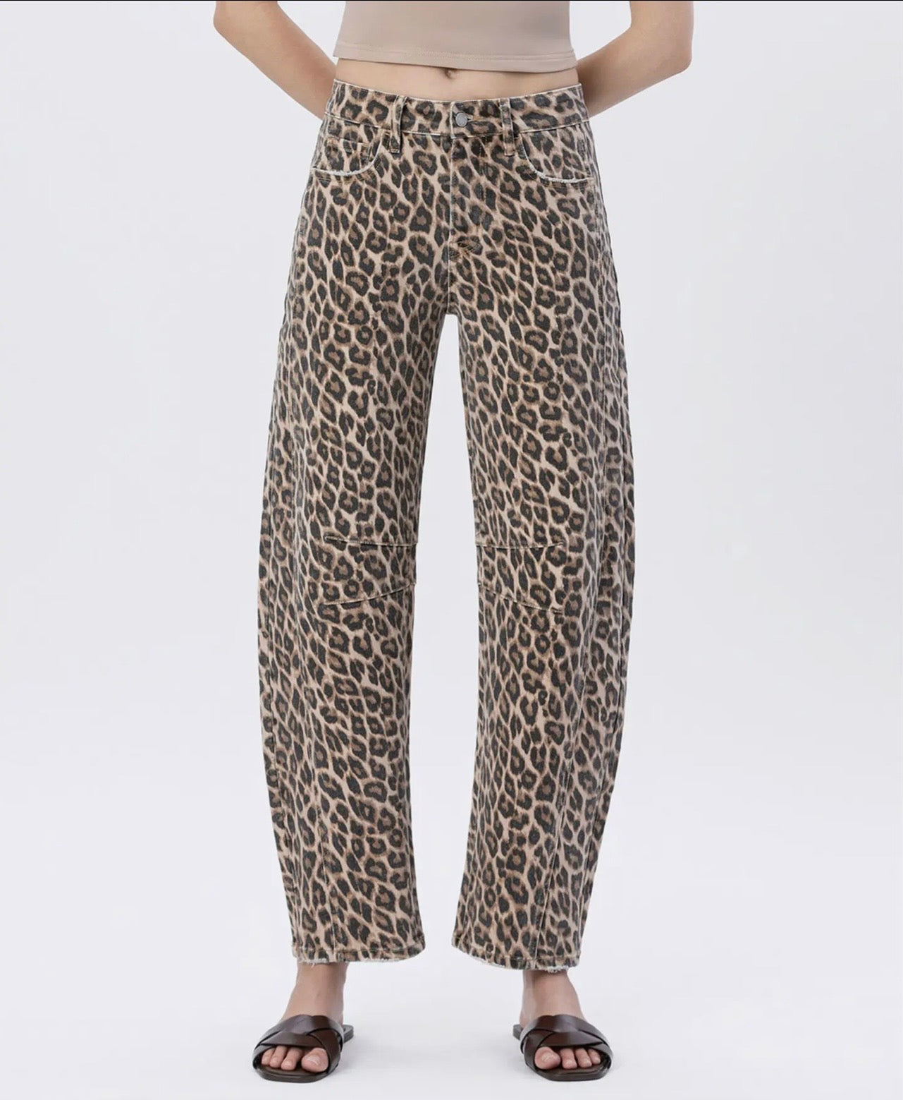 Vervet high rise leopard print barrel jeans