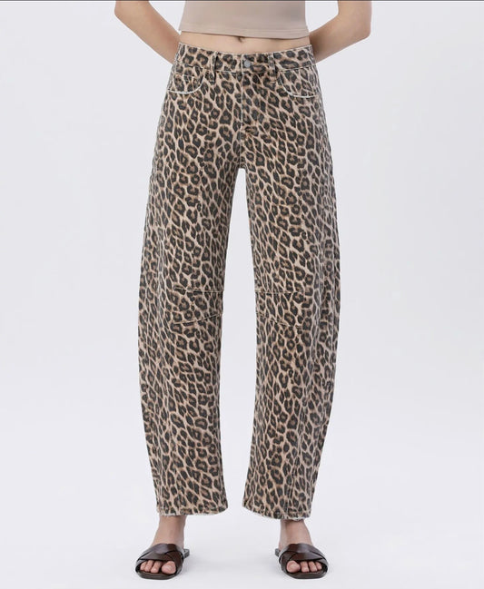 Vervet high rise leopard print barrel jeans