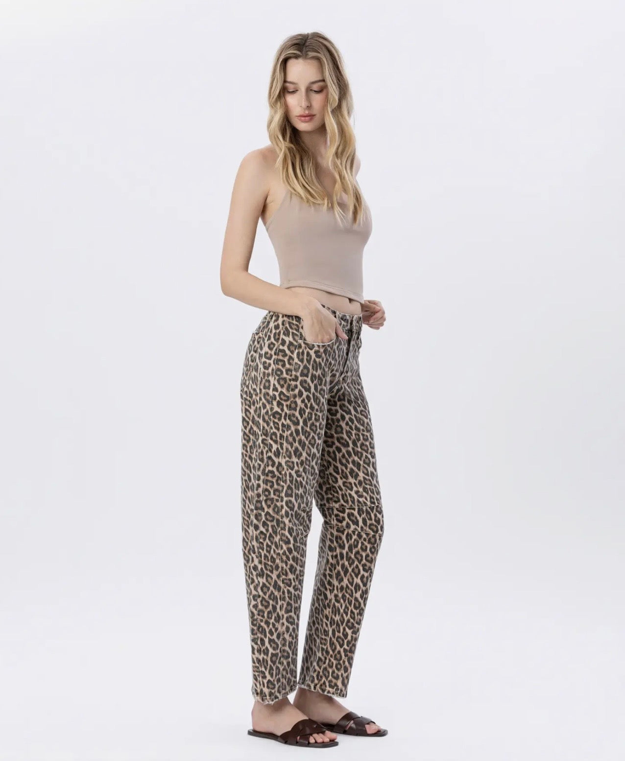 Vervet high rise leopard print barrel jeans