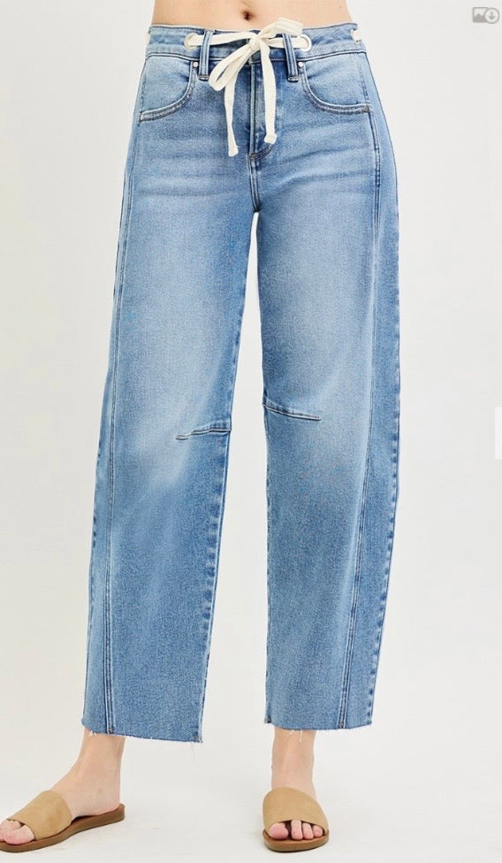 Barrel jean drawstring waistband