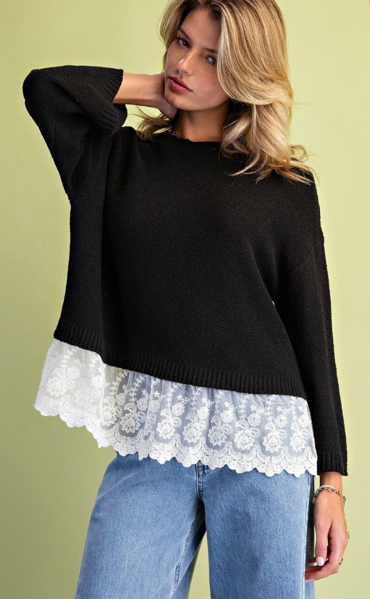 Lace bottom knitted sweater