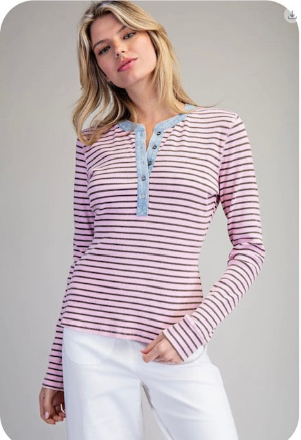 Pink stripe with denim top