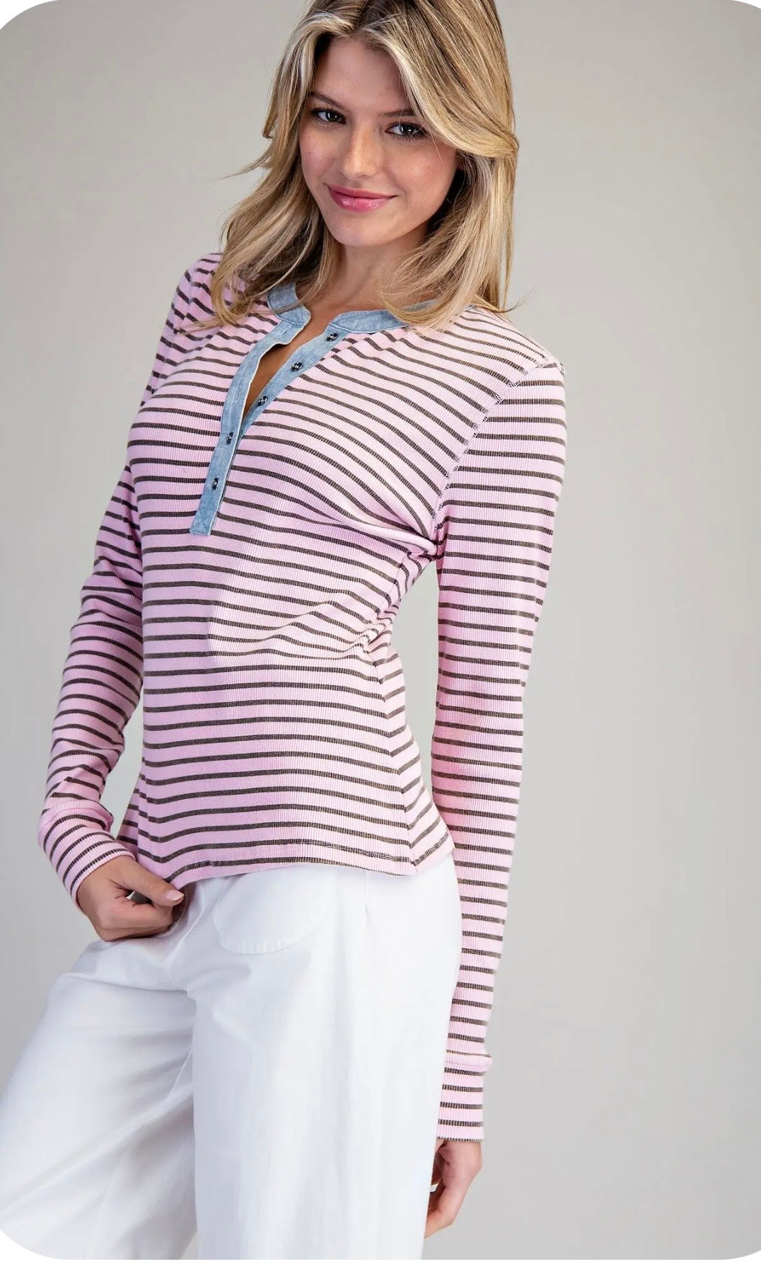 Pink stripe with denim top