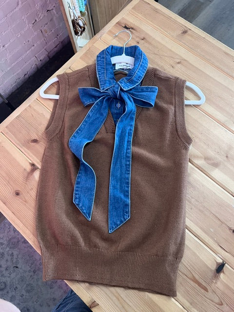 Denim tie neck sleeveless top