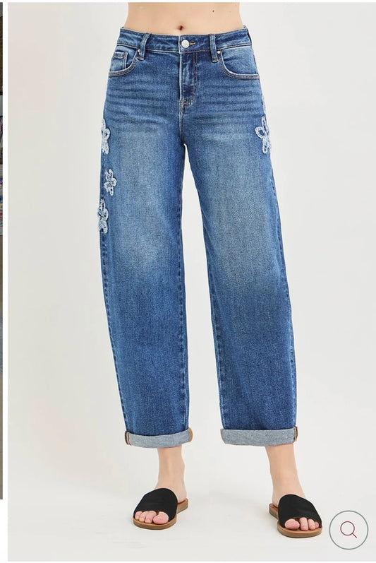 Barrel flower jeans