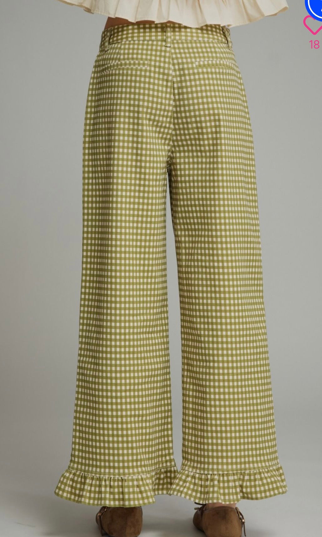 Tan/cream gingham pant with ruffle