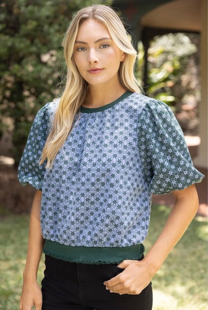 Voy color contrast floral print top