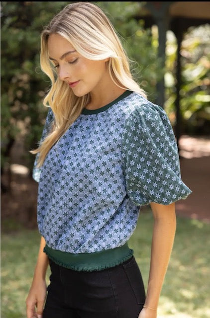 Voy color contrast floral print top