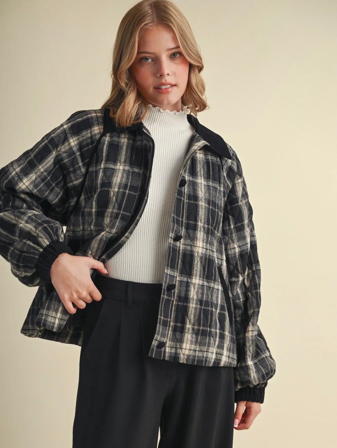&MERCI - PLAID JACKET WITH CONTRAST CORDUROY