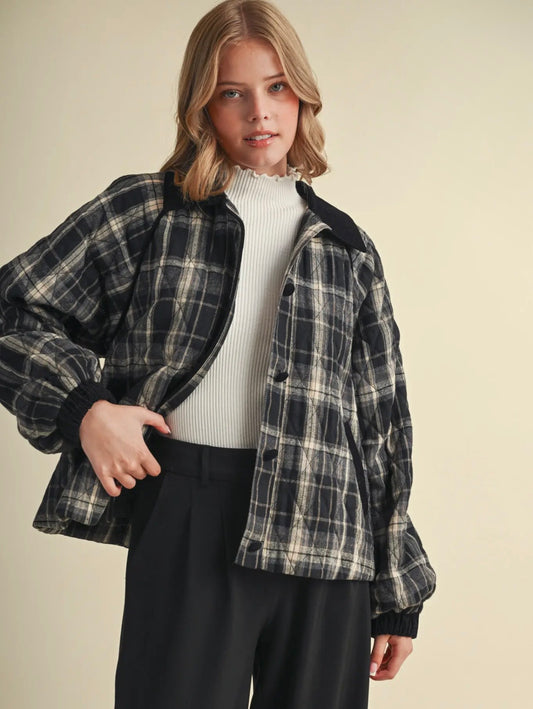 &MERCI - PLAID JACKET WITH CONTRAST CORDUROY