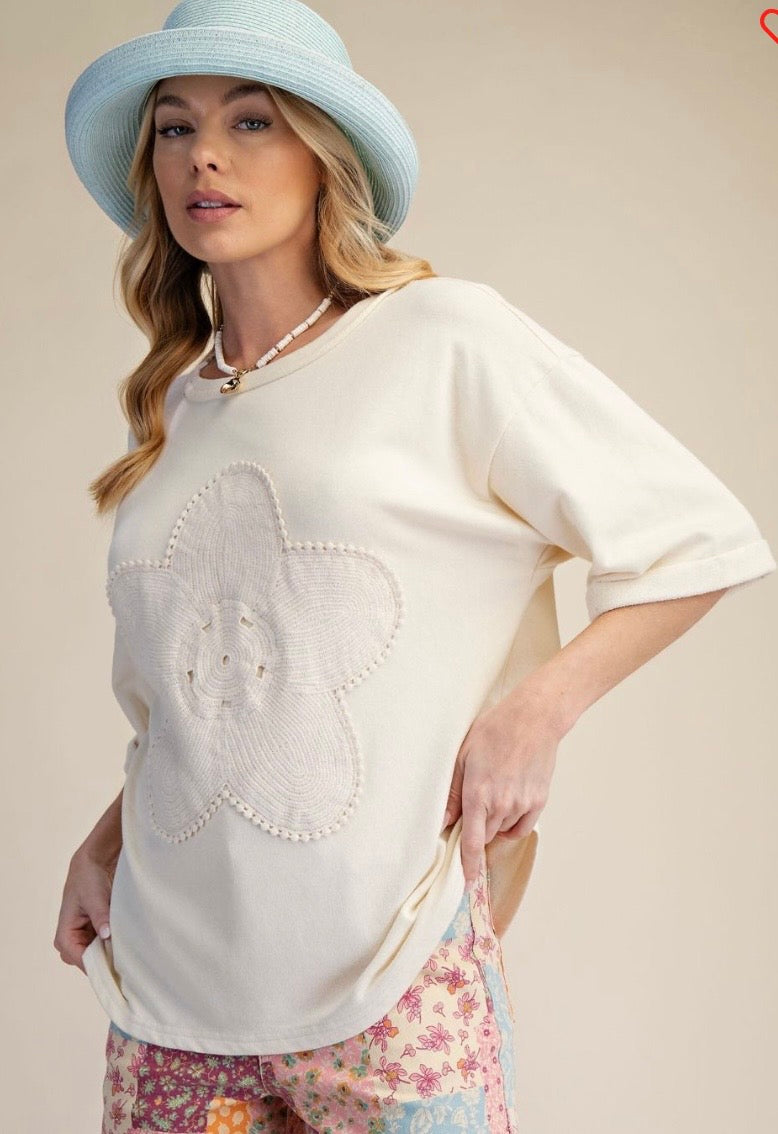 Floral patch terry top