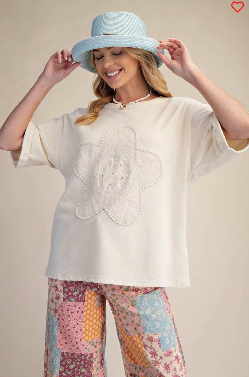 Floral patch terry top
