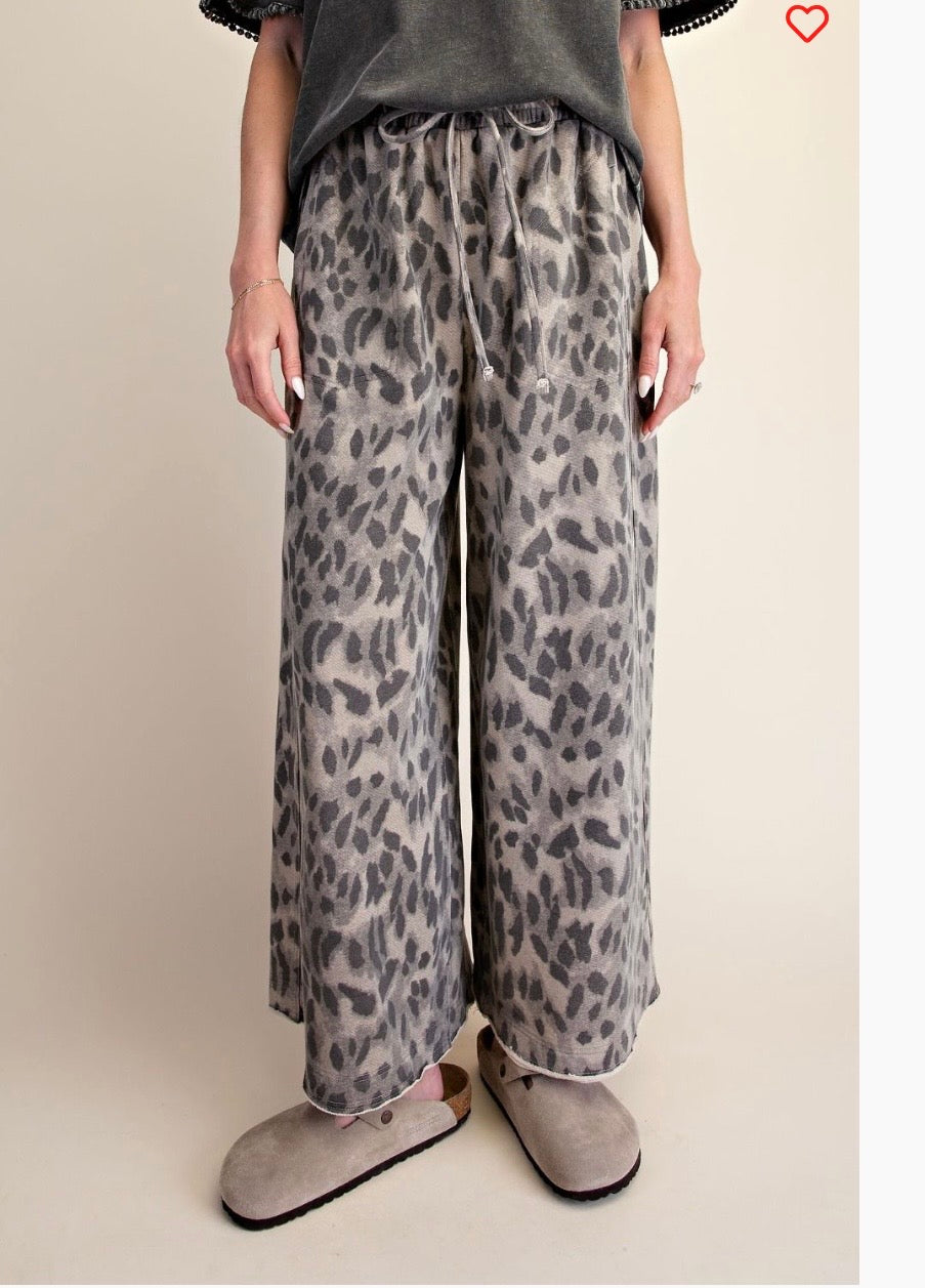 Animal print washed terry pants