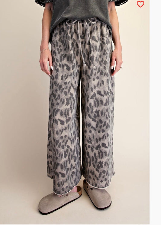 Animal print washed terry pants