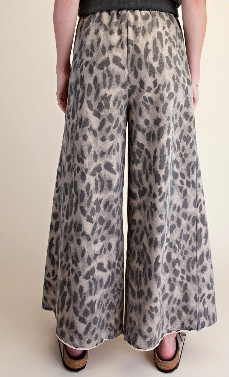 Animal print washed terry pants