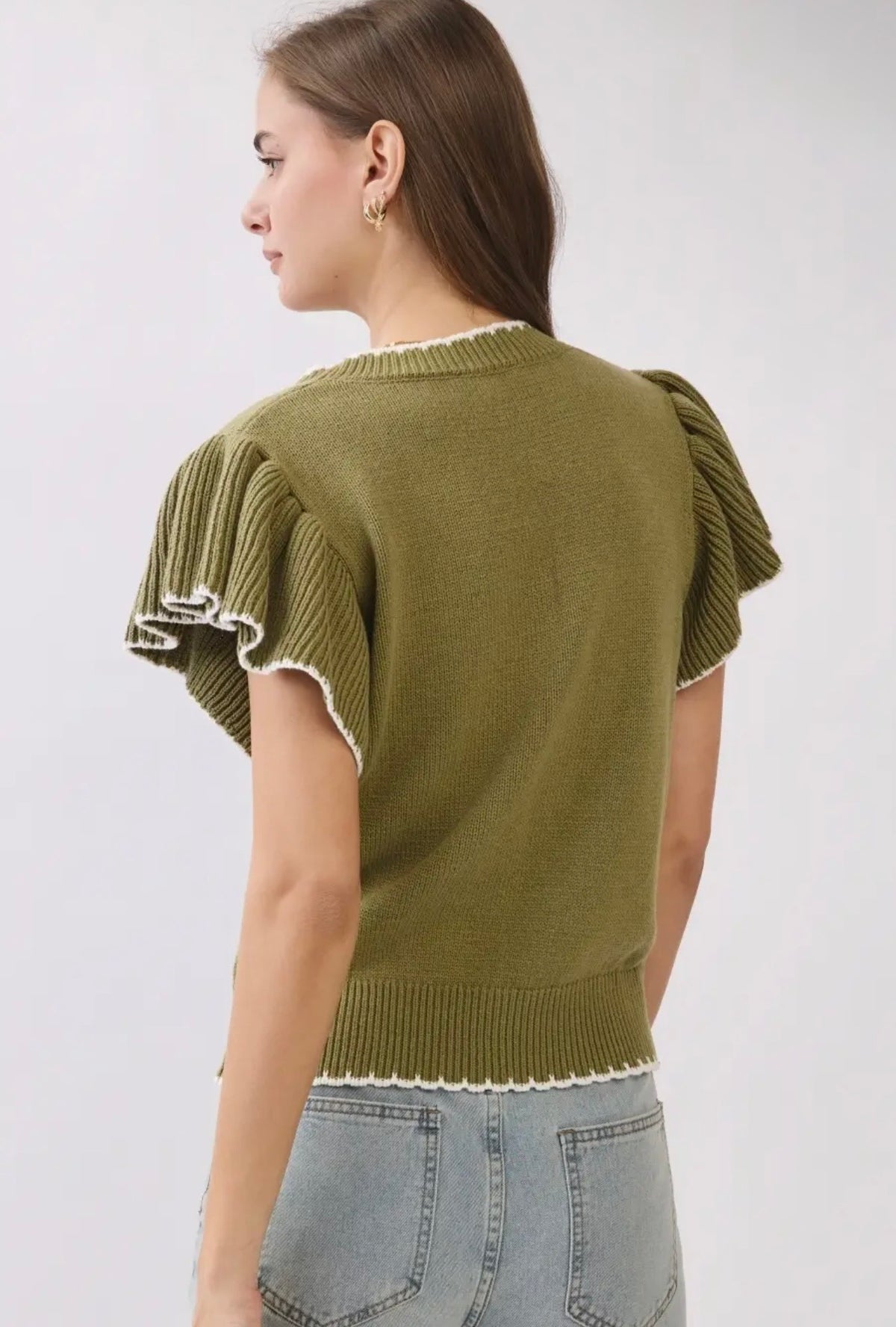 Ruffle sleeve textured knit top