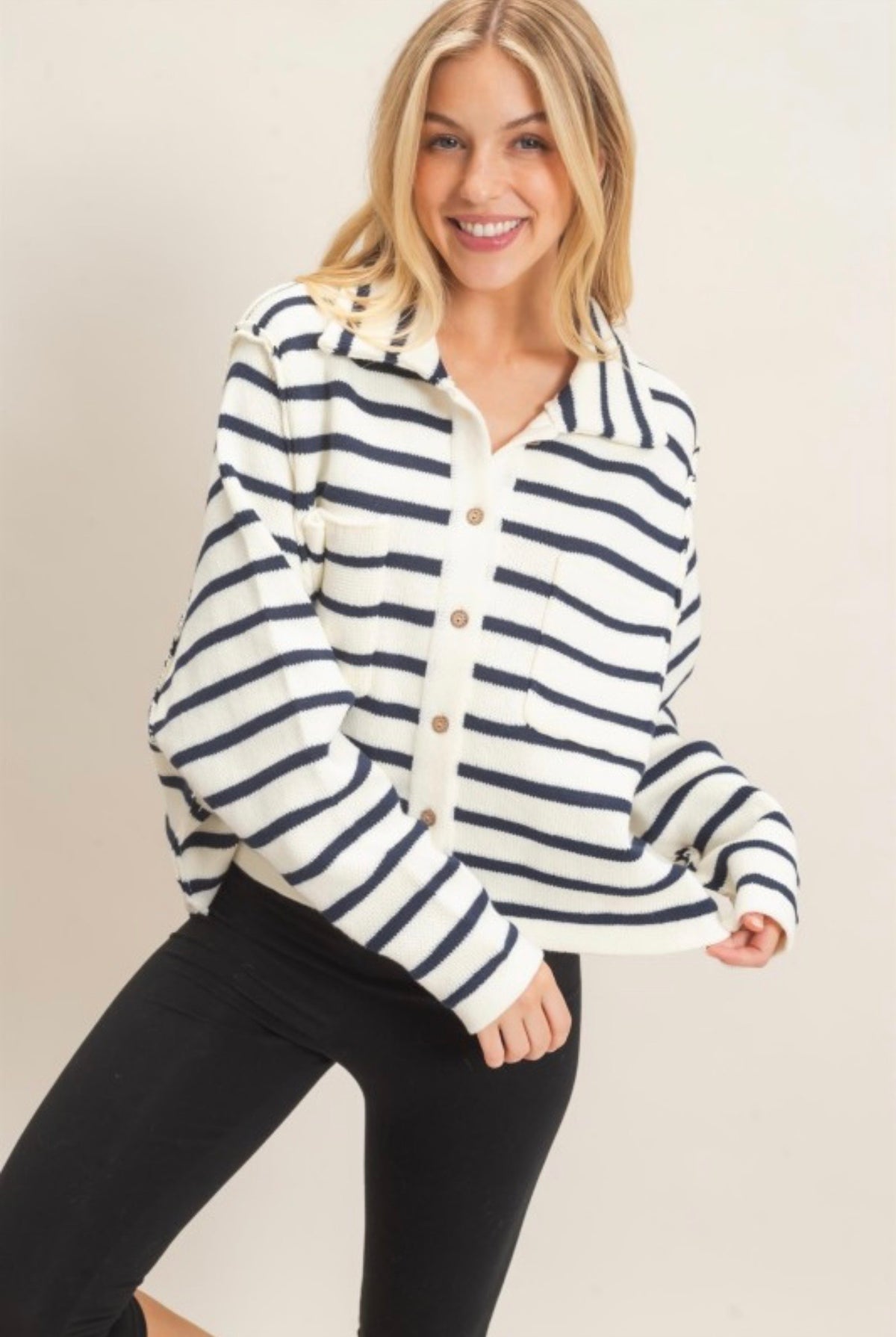 Striped button front cardigan