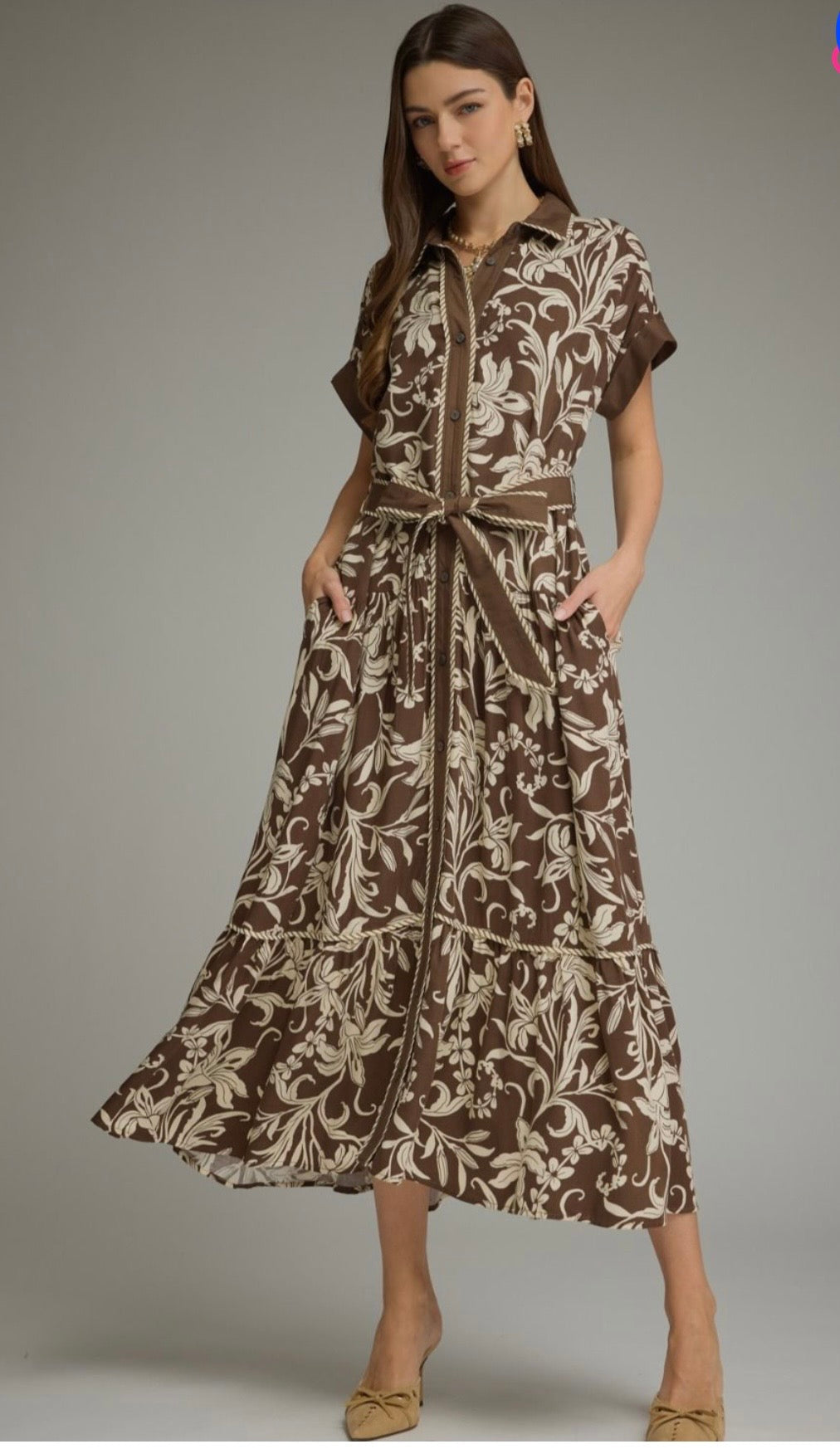 Leaf print midi dress
