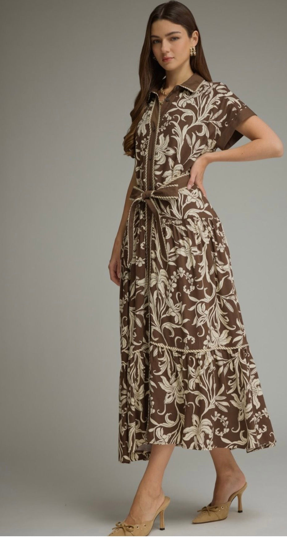 Leaf print midi dress