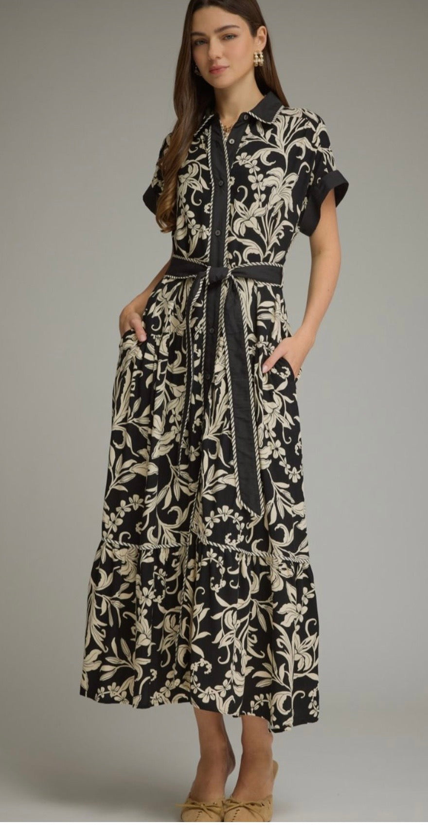 Leaf print midi dress