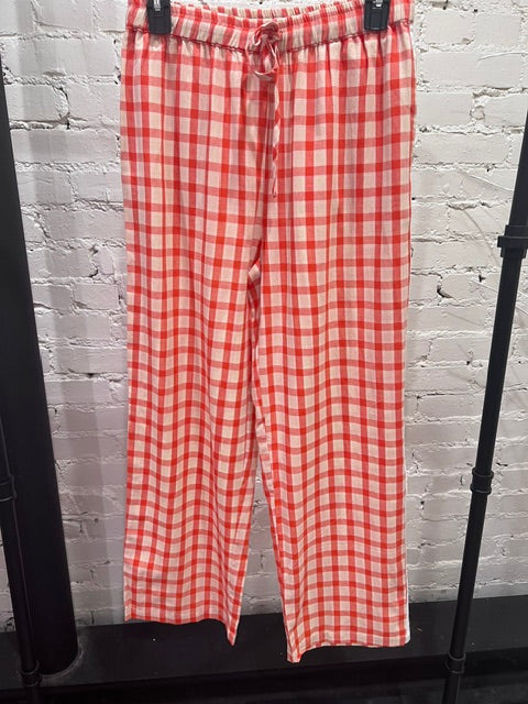 Natural/Poppy checkered DRAWSTRING PANTS