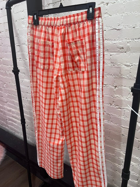 Natural/Poppy checkered DRAWSTRING PANTS