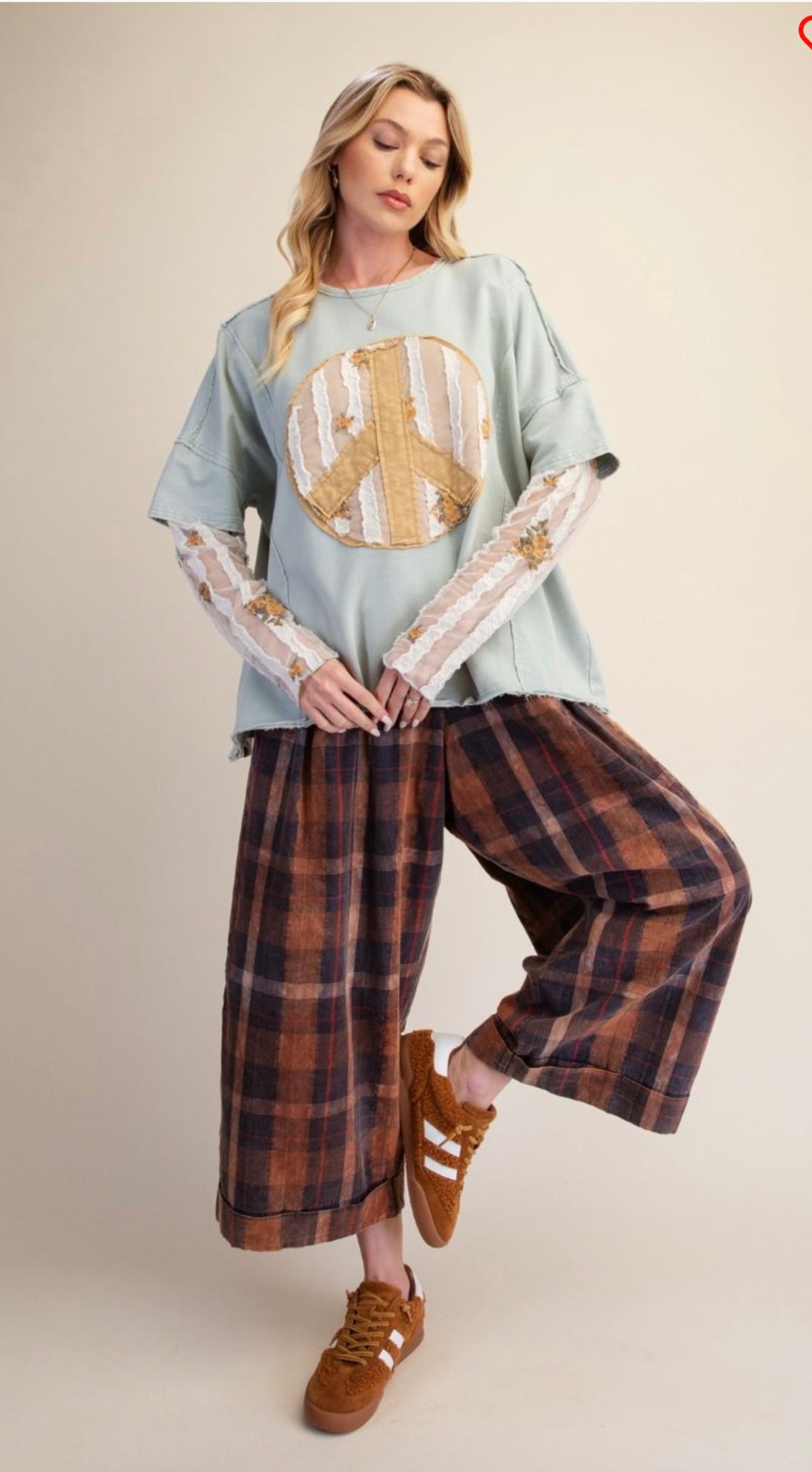 Peace patch washed knit top
