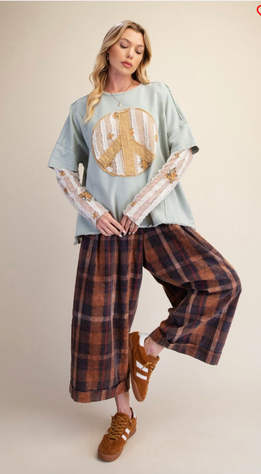 Peace patch washed knit top