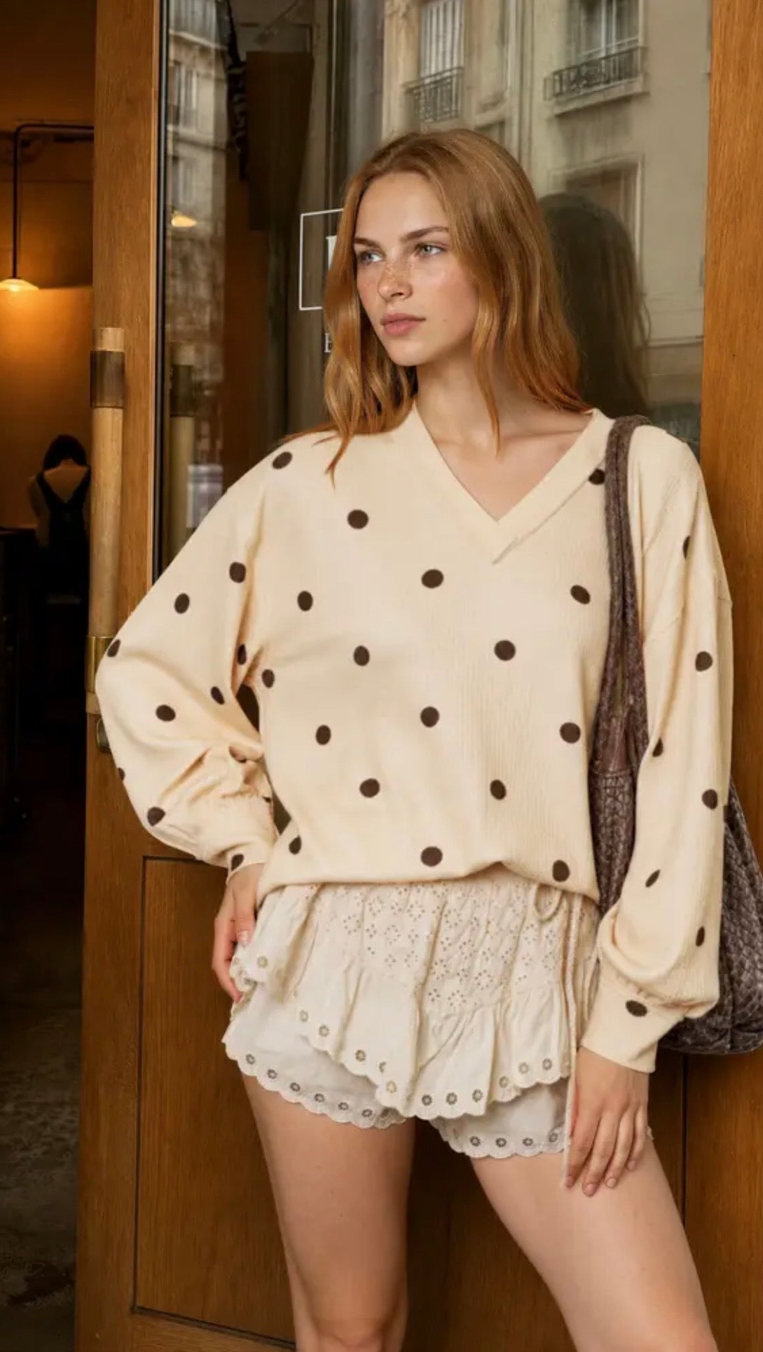 Long sleeve top with polka dots