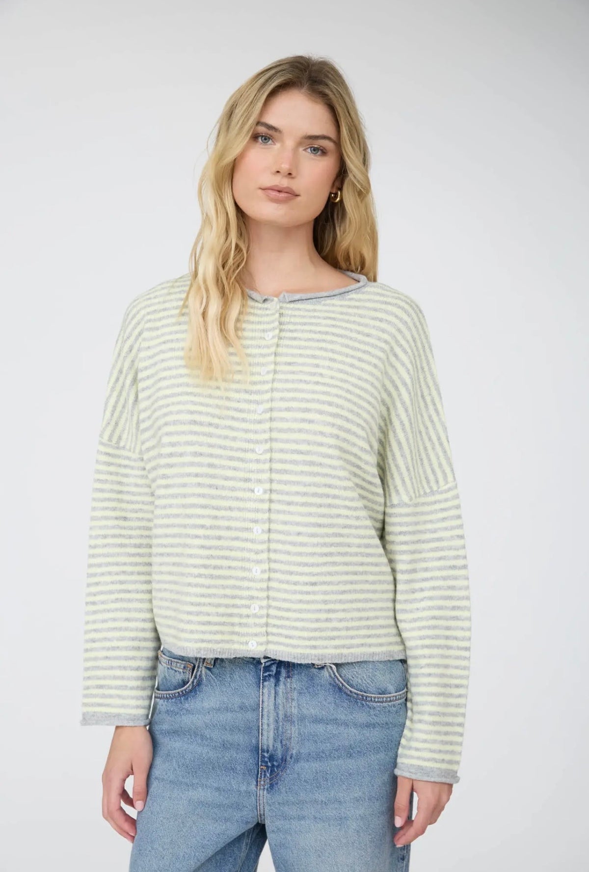Stripe drop shoulder knit cardigan
