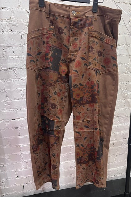 Print washed twill pants barrel fit
