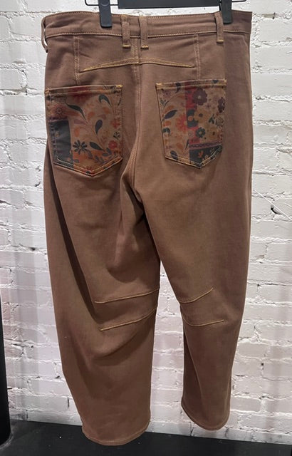 Print washed twill pants barrel fit