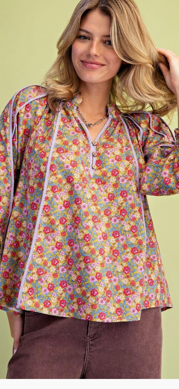 Floral printed poplin blouse