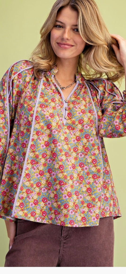 Floral printed poplin blouse
