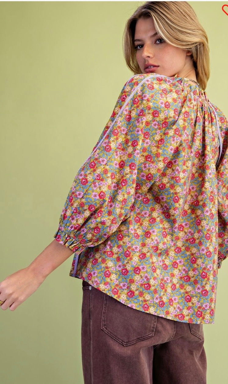 Floral printed poplin blouse
