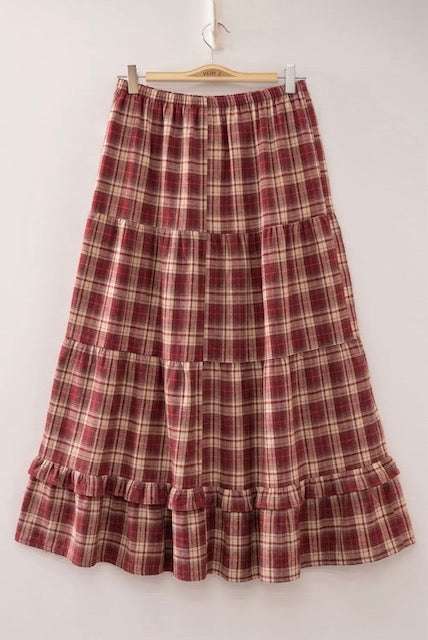 Red mix flannel skirt